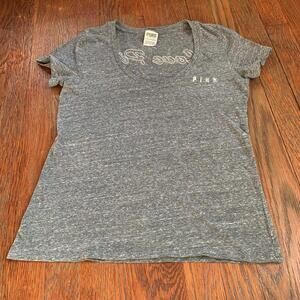 VS PINK Bling Tee - Size XS Gray T-shirt V-Neck Victorias Secret Short Sleeve